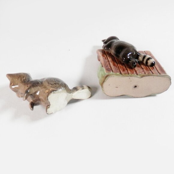 Vtg Hagen Renaker Mini Raccoons Figurines Peeking Over Fence  & Standing - Picture 3 of 6